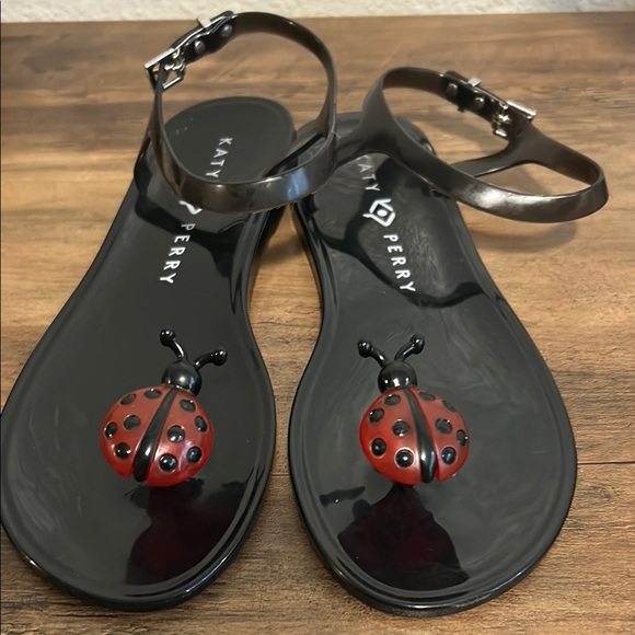 Katy Perry Black Sandals with Red Ladybug - Picture 1 of 4